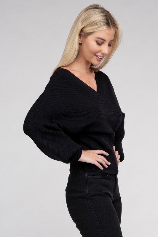 Viscose Cross Wrap Pullover Sweater - Demented Sisters