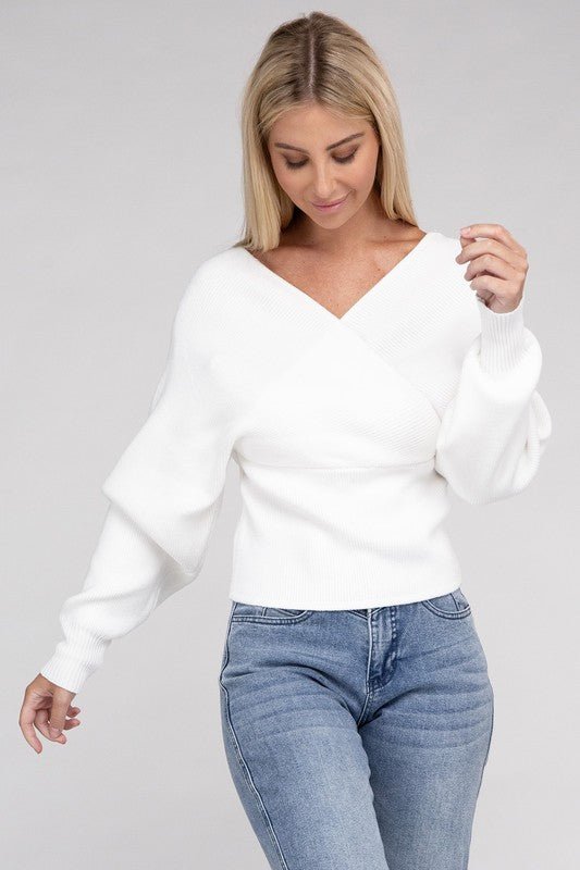 Viscose Cross Wrap Pullover Sweater - Demented Sisters