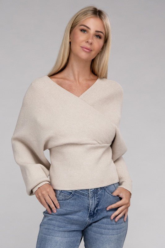 Viscose Cross Wrap Pullover Sweater - Demented Sisters