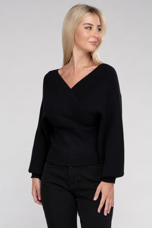 Viscose Cross Wrap Pullover Sweater - Demented Sisters
