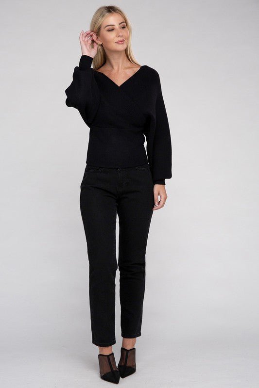Viscose Cross Wrap Pullover Sweater - Demented Sisters