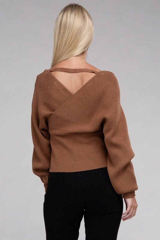 Viscose Cross Wrap Pullover Sweater - Demented Sisters