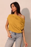 Washed Poly Silk Asymmetrical Drawstring Top - Demented Sisters