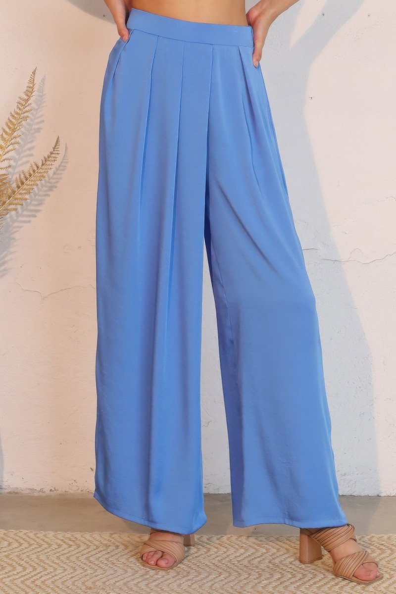 Washed Poly Silk Asymmetrical Pleated Pants - Demented Sisters
