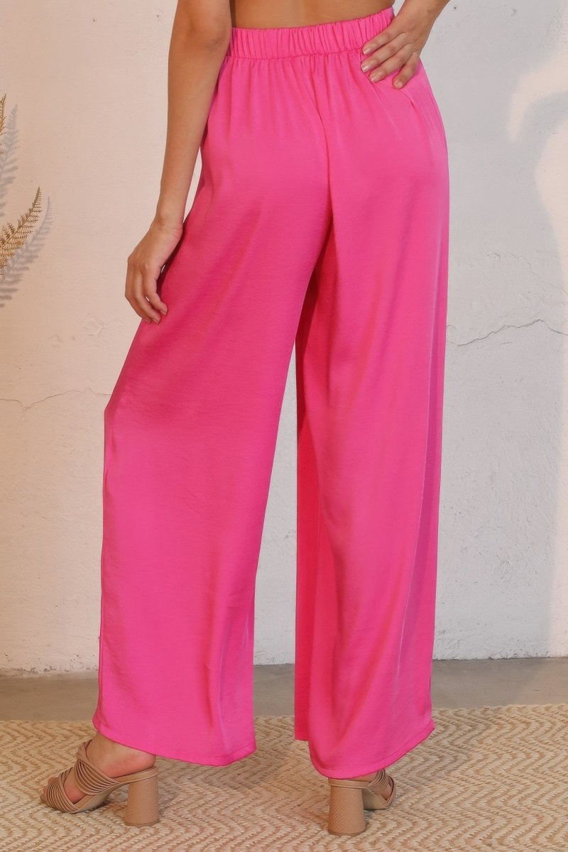 Washed Poly Silk Asymmetrical Pleated Pants - Demented Sisters