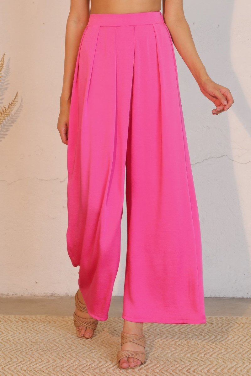 Washed Poly Silk Asymmetrical Pleated Pants - Demented Sisters