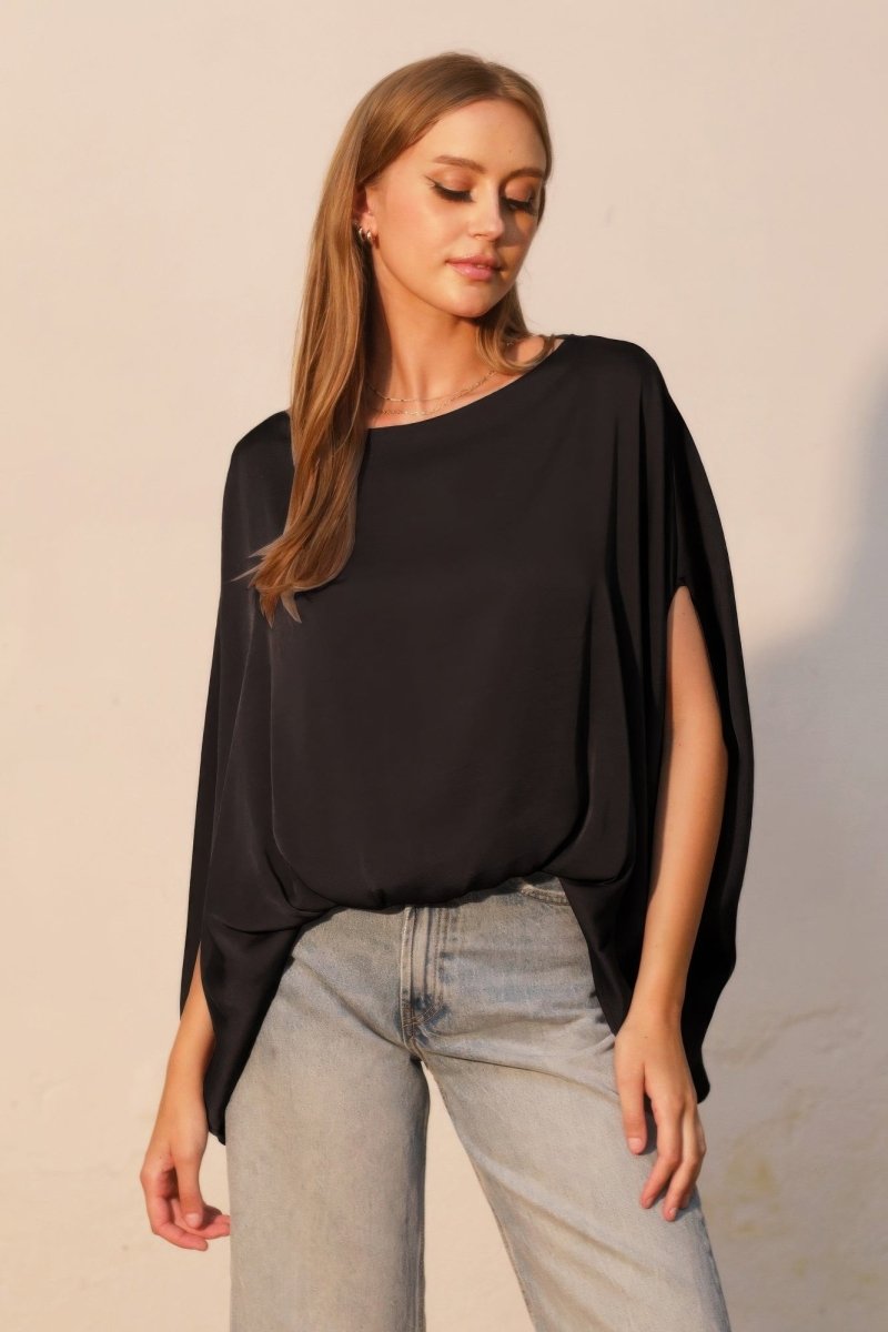 Washed Poly Silk Boat Neck Caftan Top - Demented Sisters