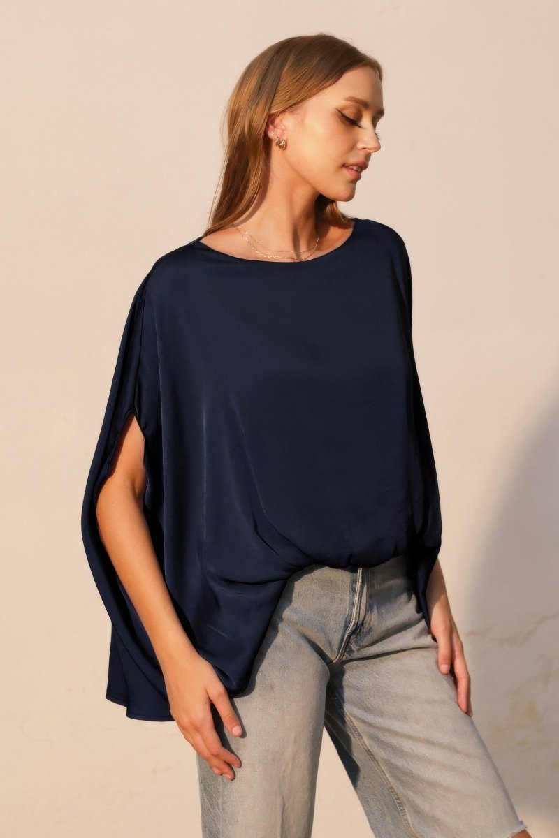 Washed Poly Silk Boat Neck Caftan Top - Demented Sisters