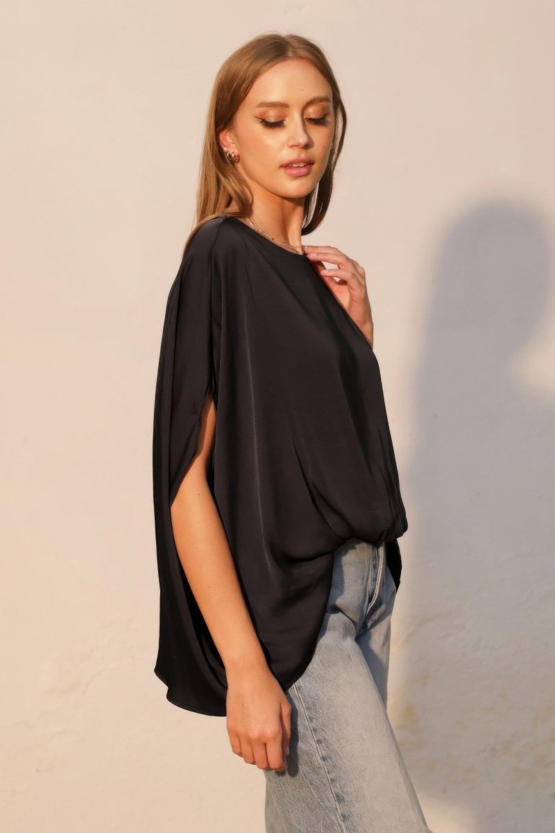 Washed Poly Silk Boat Neck Caftan Top - Demented Sisters