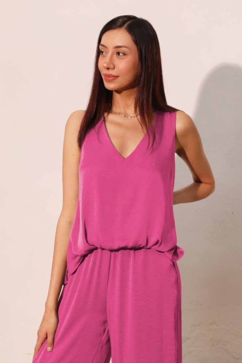 Washed Poly Silk Front Tucked Top - Demented Sisters