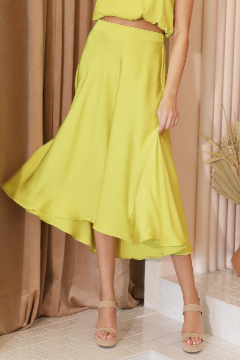 Washed Poly Silk Midi Swing Skirt - Demented Sisters