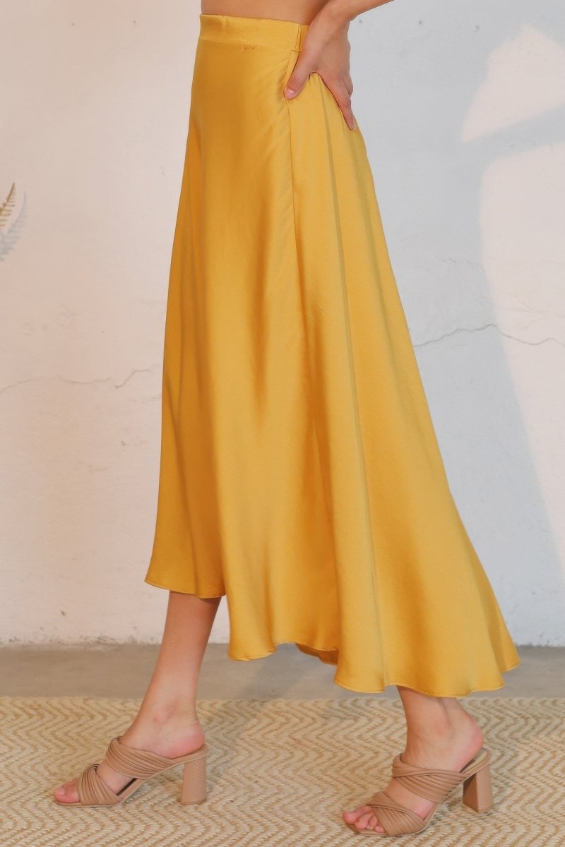 Washed Poly Silk Midi Swing Skirt - Demented Sisters