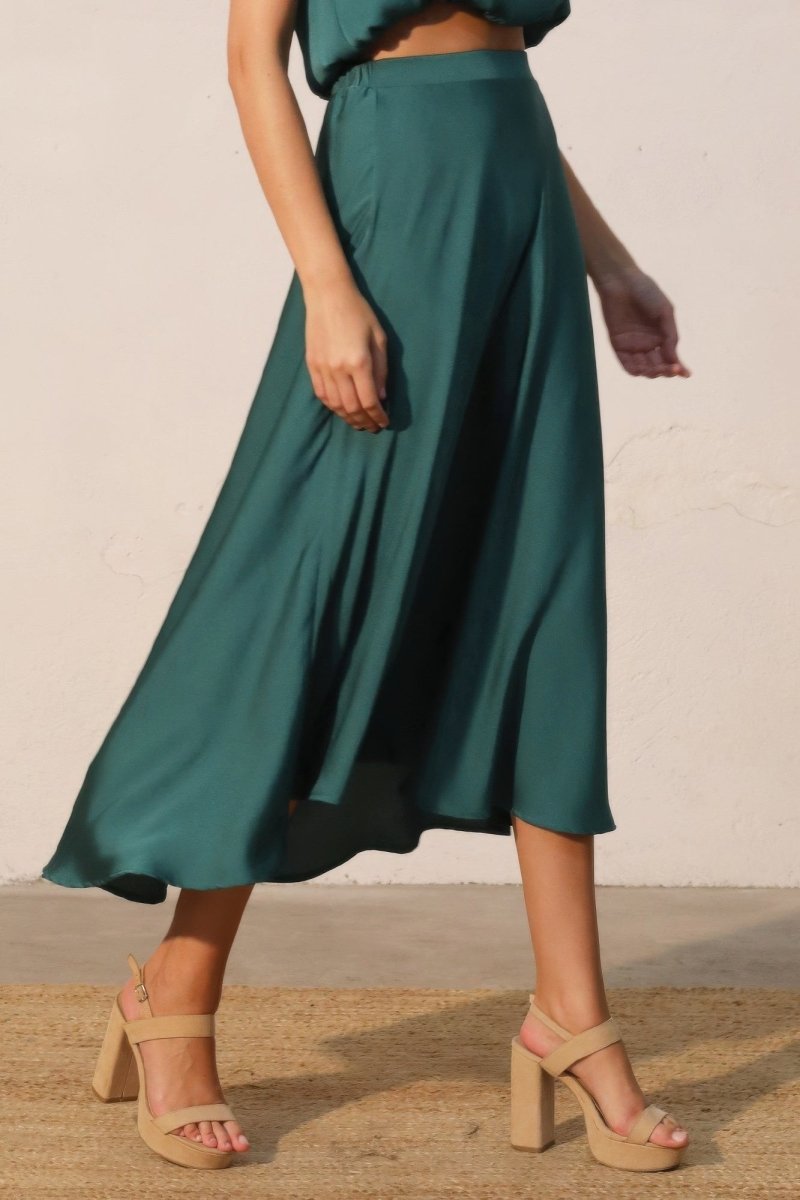 Washed Poly Silk Midi Swing Skirt - Demented Sisters