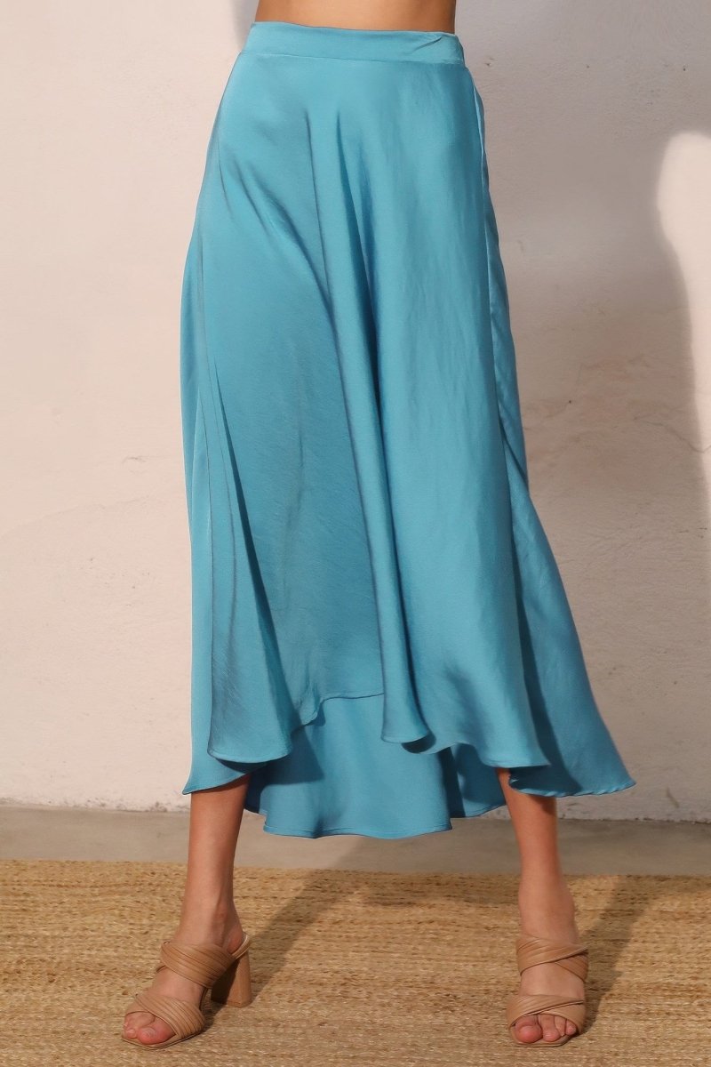 Washed Poly Silk Midi Swing Skirt - Demented Sisters