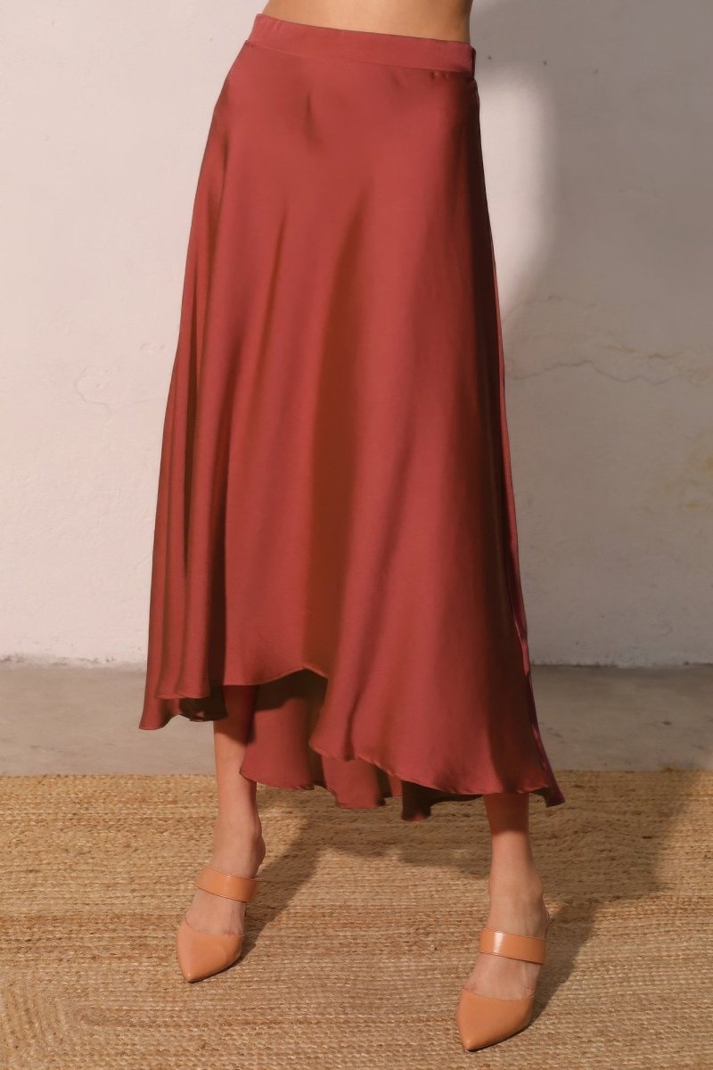 Washed Poly Silk Midi Swing Skirt - Demented Sisters
