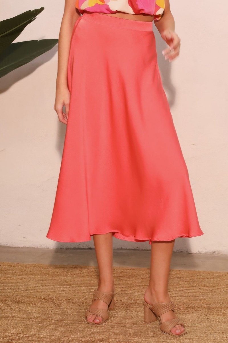 Washed Poly Silk Midi Swing Skirt - Demented Sisters