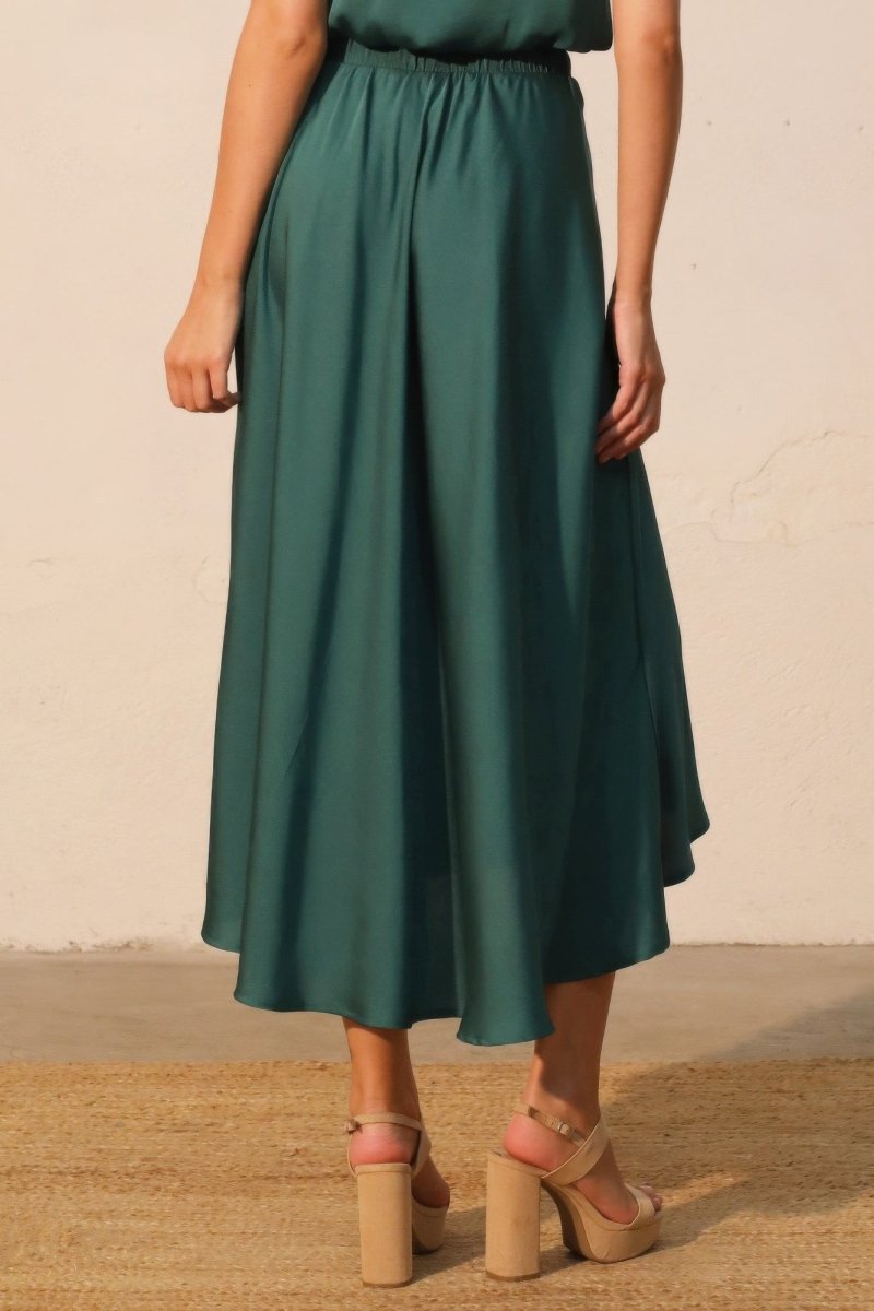 Washed Poly Silk Midi Swing Skirt - Demented Sisters