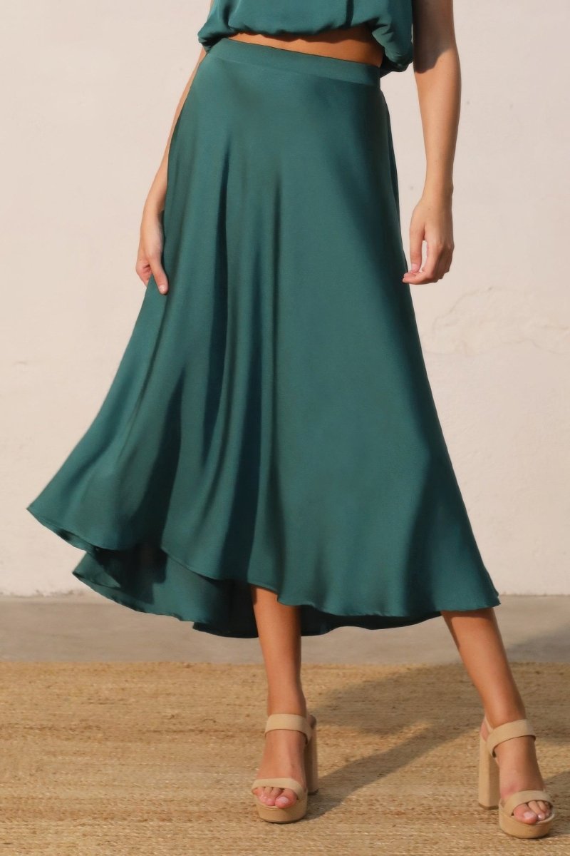 Washed Poly Silk Midi Swing Skirt - Demented Sisters