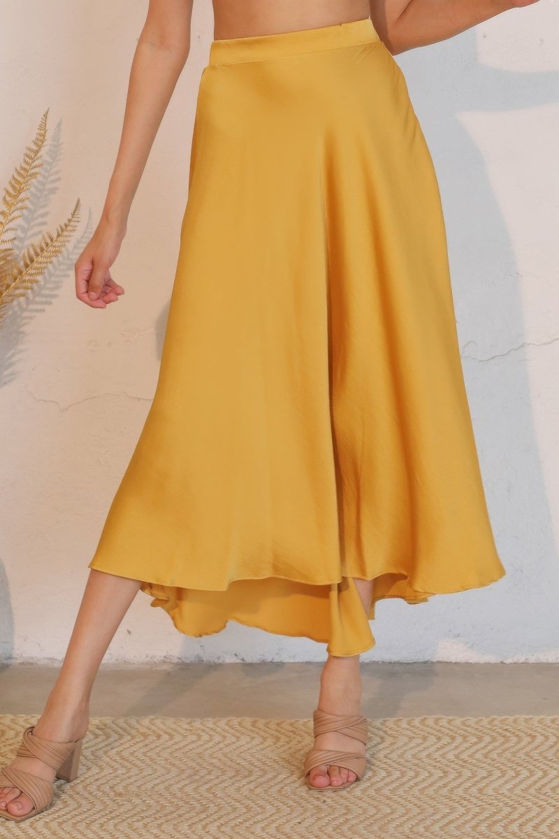Washed Poly Silk Midi Swing Skirt - Demented Sisters