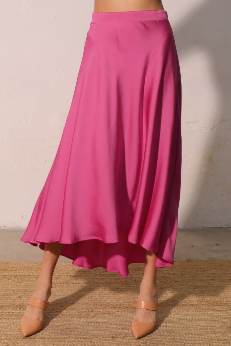 Washed Poly Silk Midi Swing Skirt - Demented Sisters