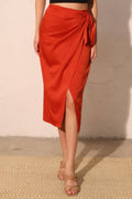 Washed Satin Crepe Side Wrap Midi Skirt - Demented Sisters