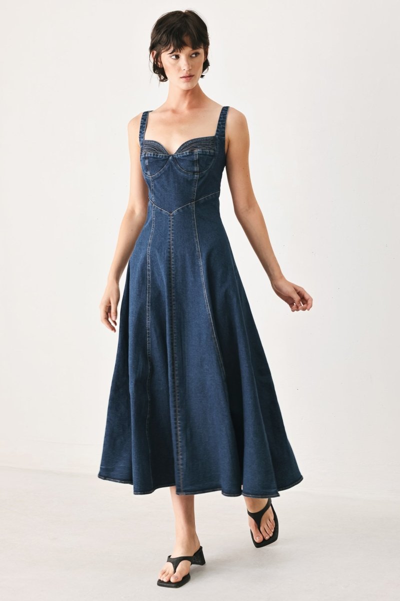 WESTERN CHARM DENIM MIDI DRESS - Demented Sisters