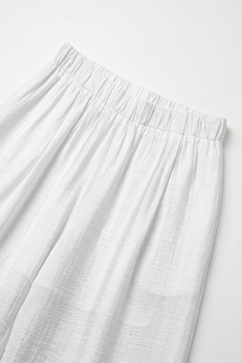 White Lightweight Woven Elastic Waist Wide Leg Pants - Demented Sisters