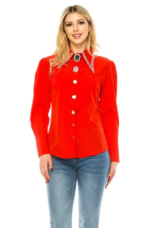 Women Button Down Long Sleeve Blouse - Demented Sisters