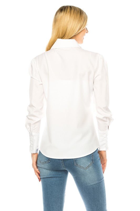 Women Button Down Long Sleeve Blouse - Demented Sisters