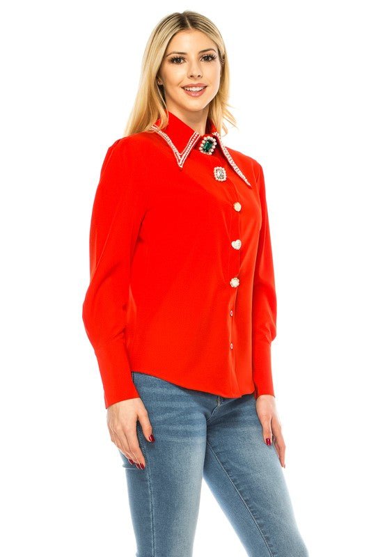 Women Button Down Long Sleeve Blouse - Demented Sisters