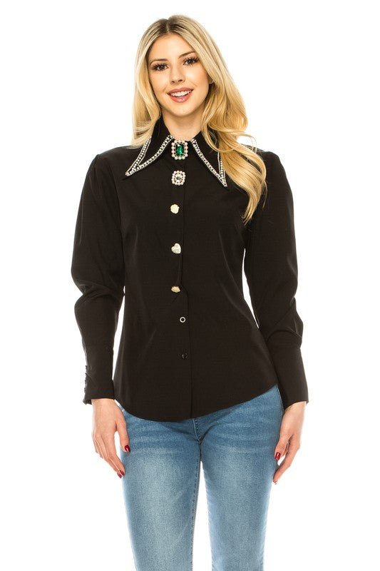Women Button Down Long Sleeve Blouse - Demented Sisters