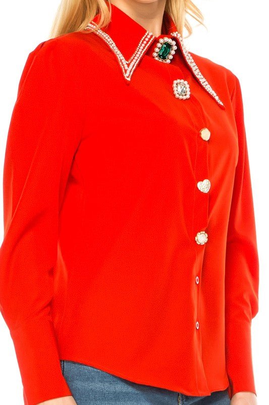 Women Button Down Long Sleeve Blouse - Demented Sisters
