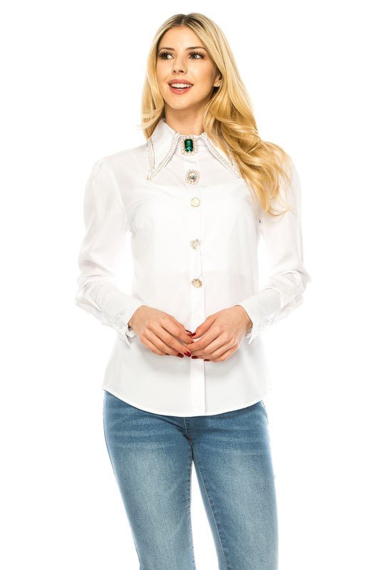 Women Button Down Long Sleeve Blouse - Demented Sisters