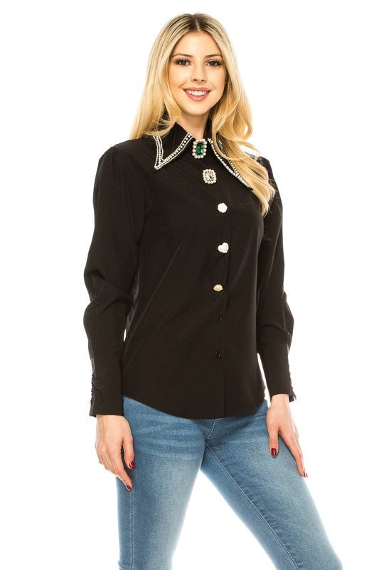Women Button Down Long Sleeve Blouse - Demented Sisters