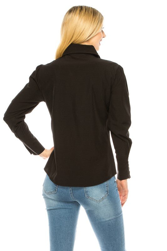 Women Button Down Long Sleeve Blouse - Demented Sisters