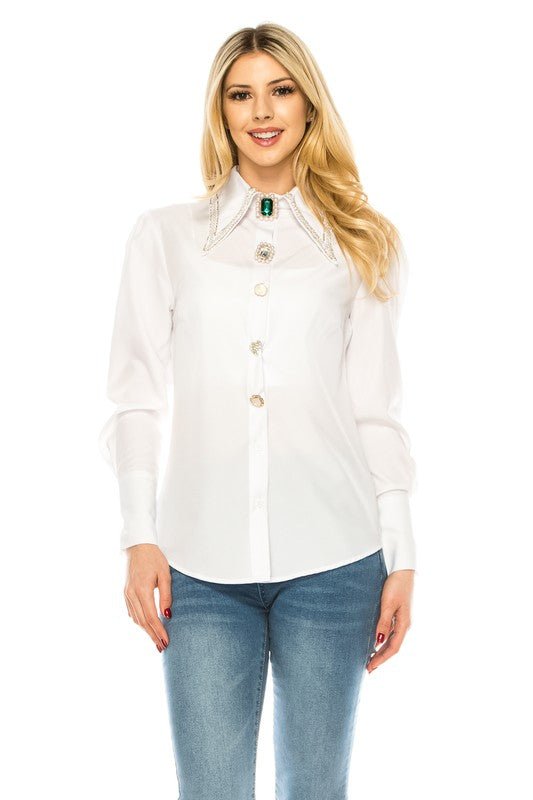 Women Button Down Long Sleeve Blouse - Demented Sisters