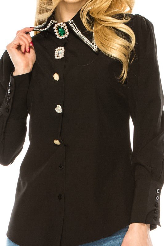 Women Button Down Long Sleeve Blouse - Demented Sisters