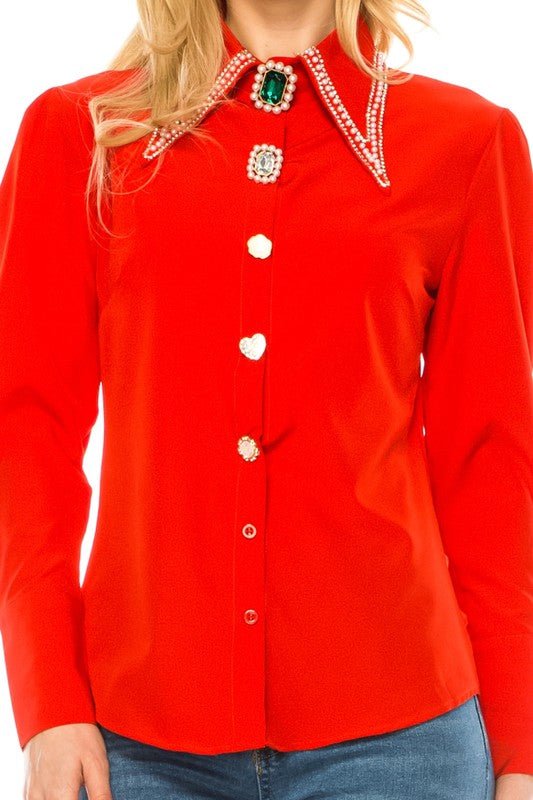 Women Button Down Long Sleeve Blouse - Demented Sisters