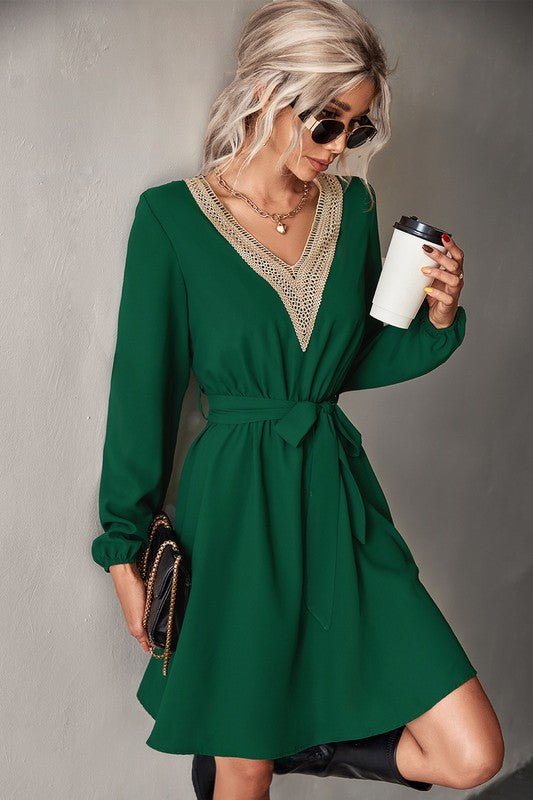 Women's Long Sleeve V Neck Mid Dress - Demented Sisters