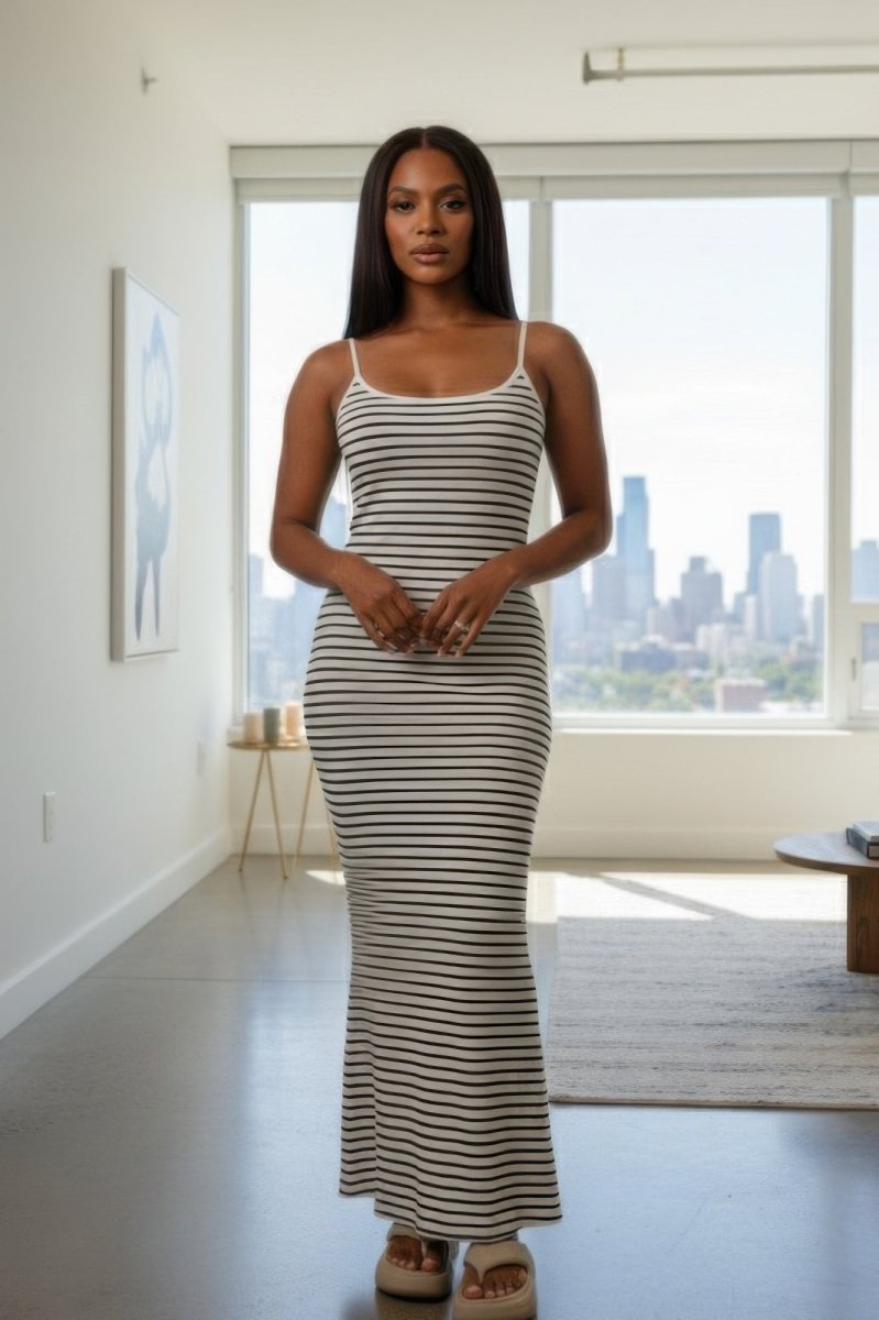 Women's Rib Knit Striped Bodycon Maxi Slip Dress - Demented Sisters