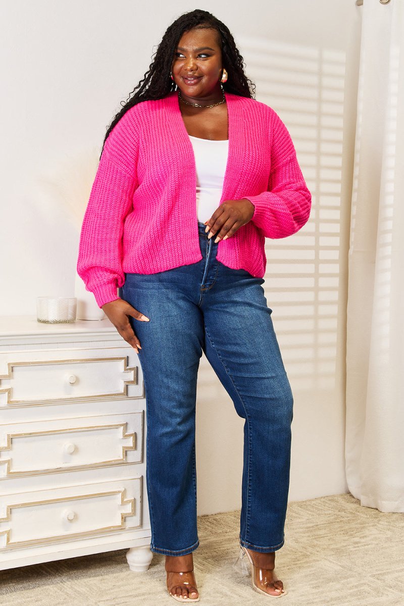 Woven Right Rib - Knit Open Front Drop Shoulder Cardigan - Demented Sisters