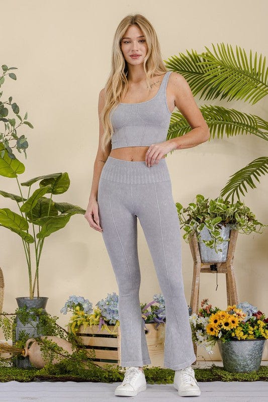 Women's Stone Washed Ribbed Matching Yoga Set - Demented Sisters