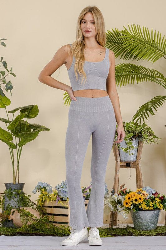 Women's Stone Washed Ribbed Matching Yoga Set - Demented Sisters