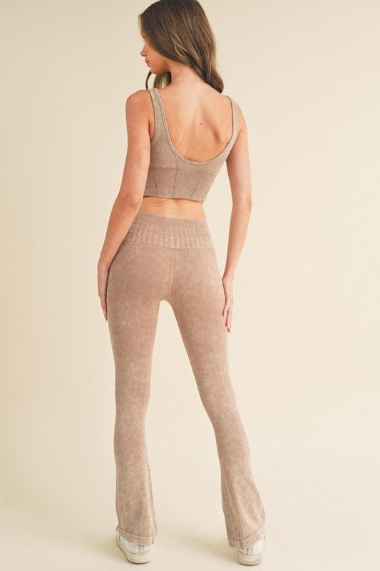 Women's Stone Washed Ribbed Matching Yoga Set - Demented Sisters