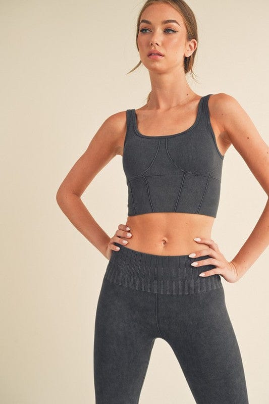 Women's Stone Washed Ribbed Matching Yoga Set - Demented Sisters