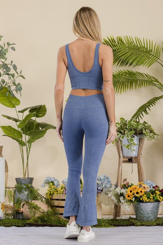 Women's Stone Washed Ribbed Matching Yoga Set - Demented Sisters