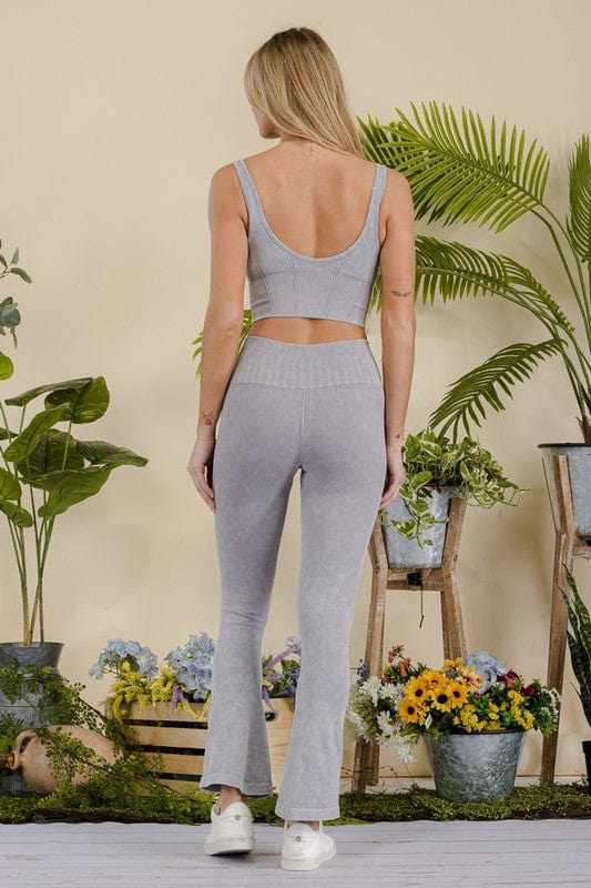 Women's Stone Washed Ribbed Matching Yoga Set - Demented Sisters