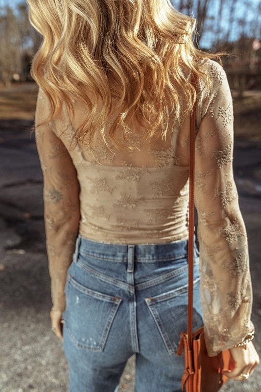 Lace Mesh Crochet Splicing Slim Long Sleeve Blouse - Demented Sisters