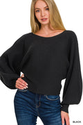 Zenana Boat Neck Balloon Sleeve Sweater - Demented Sisters