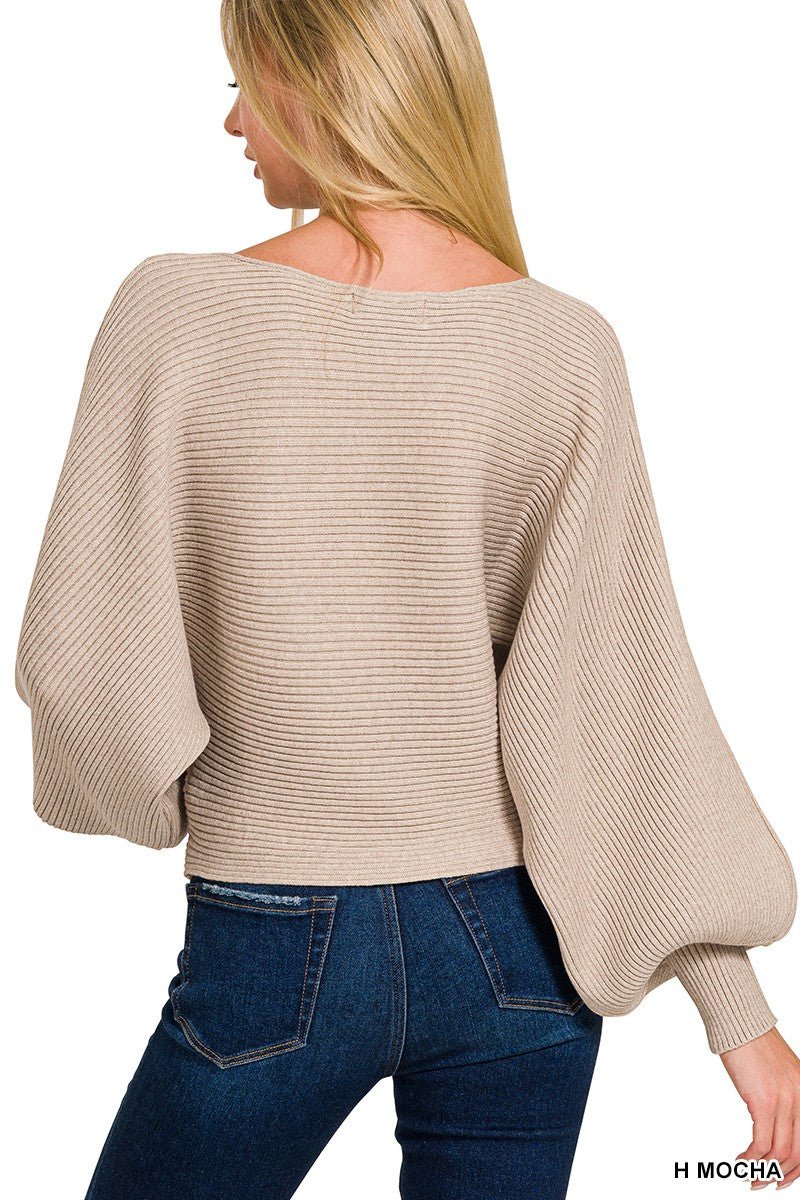 Zenana Boat Neck Balloon Sleeve Sweater - Demented Sisters
